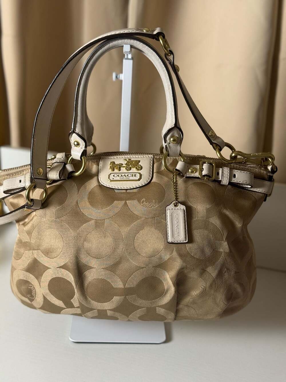 Coach Madison Optical Art Satchel Large Lindsey Shoulder Purse 18649 Khaki